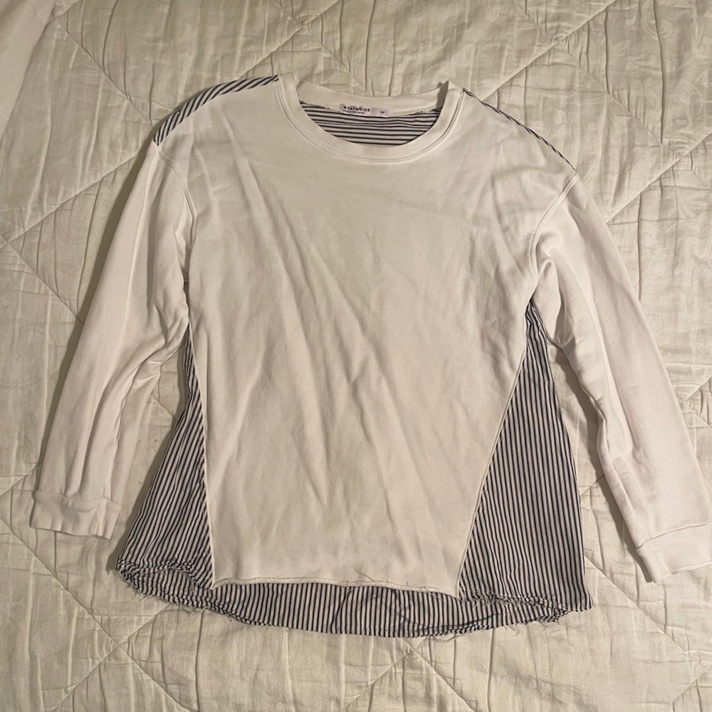 White with blue and red pinstripes tunic